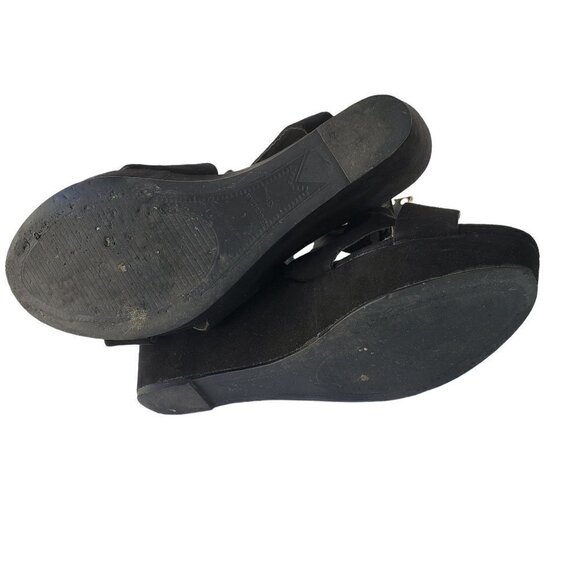 Bershka Black Suede Leather Sandals Wedge Platform Women Shoe Size US 7.5  EU 38 - Picture 10 of 10